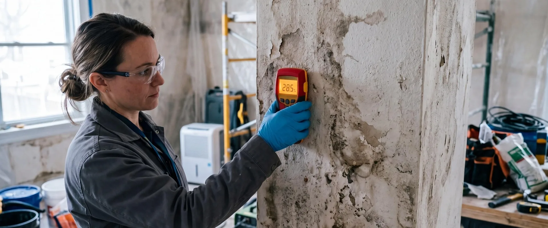 Water damage restoration technician documenting moisture readings for an insurance claim in Nashville